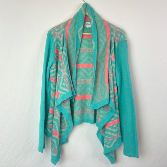 Aztec Tribal Print Mohair Blend Open Front Waterfall Knit Cardigan Sweater Large - Picture 4 of 15